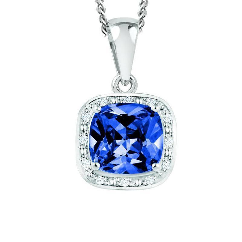 September Birthstone Pendant with Diamond Accent set in Sterling Silver
