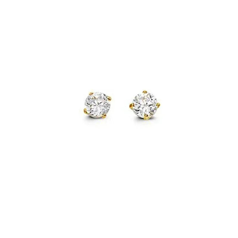 14K Yellow Gold 3mm Round CZ Stud Earrings