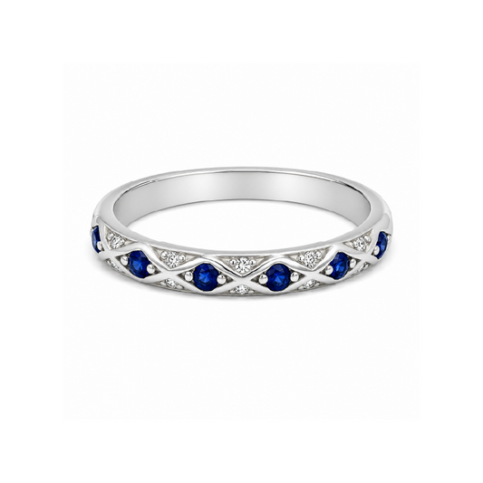Sterling Silver White Gold Plated CZ Blue Ring