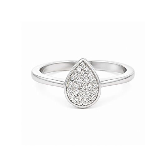 Sterling Silver White Gold Plated CZ Pear Pave Ring