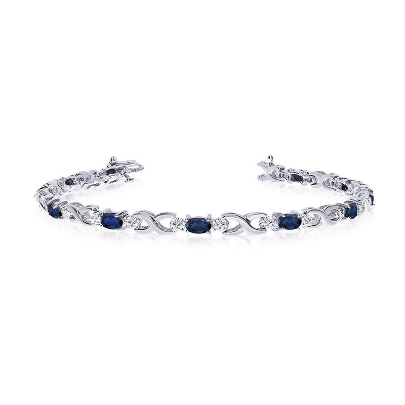 Sterling Silver White Gold Plated 0.13ct Lab Grown Diamond & Sapphire Tennis Bracelet