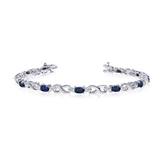 Sterling Silver White Gold Plated 0.13ct Lab Grown Diamond & Sapphire Tennis Bracelet