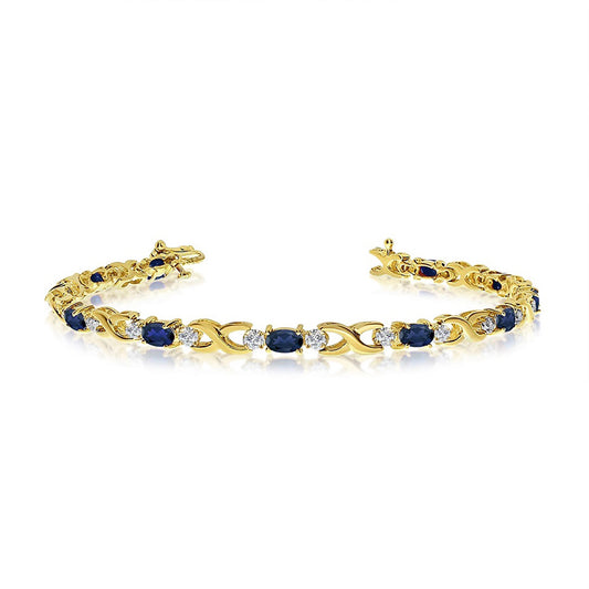 Sterling Silver Yellow Gold Plated 0.13ct Lab Grown Diamond & Sapphire Tennis Bracelet
