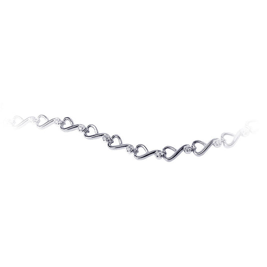 Sterling Silver White Gold Plated 0.11CT Lab-Grown Diamond Hearts Bracelet