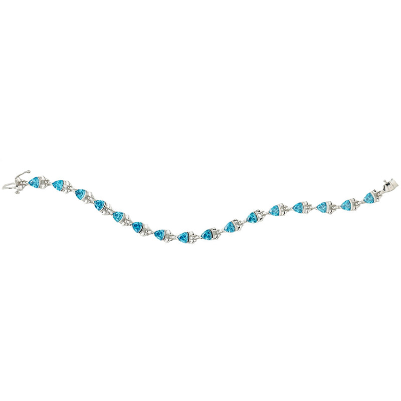 Sterling Silver White Gold Plated Blue Topaz Lab Grown Gemstone Tennis Bracelet