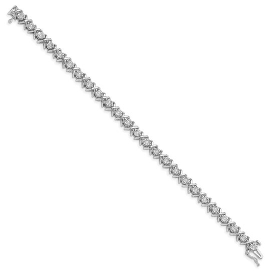 0.08ct TDW Lab Grown Diamond Sterling Silver White Gold Plated Hugs & Kisses “X” Link Tennis Bracelet 