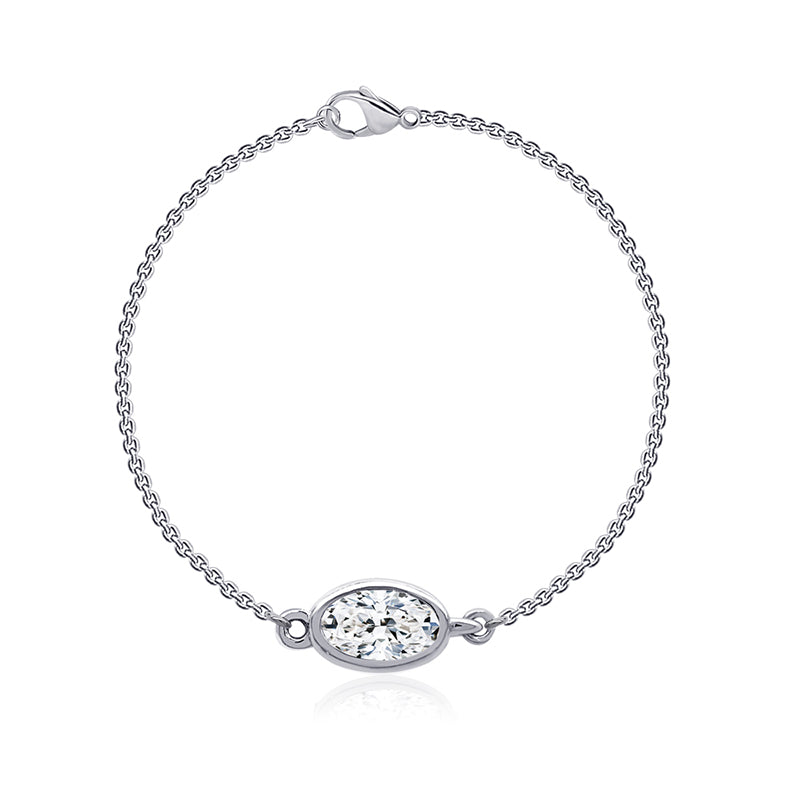 Sterling Silver White Gold Plated 0.25CT Lab Grown Diamond Reversible Oval Motif Bracelet