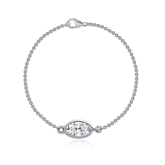 Sterling Silver White Gold Plated 0.25CT Lab Grown Diamond Reversible Oval Motif Bracelet