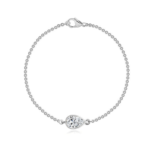 Sterling Silver White Gold Plated 0.22CT Lab Grown Diamond Reversible Pear Shape Bracelet