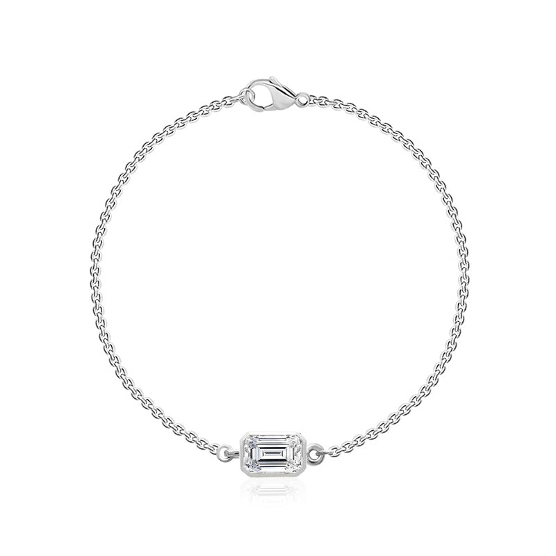 Sterling Silver White Gold Plated 0.39CT Lab Grown Diamond Reversible Emerald Cut Motif Bracelet