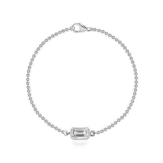 Sterling Silver White Gold Plated 0.39CT Lab Grown Diamond Reversible Emerald Cut Motif Bracelet