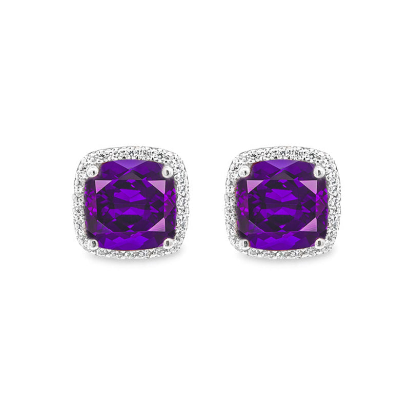 February Birthstone Earrings Amethyst Color CZ in Sterling Silver