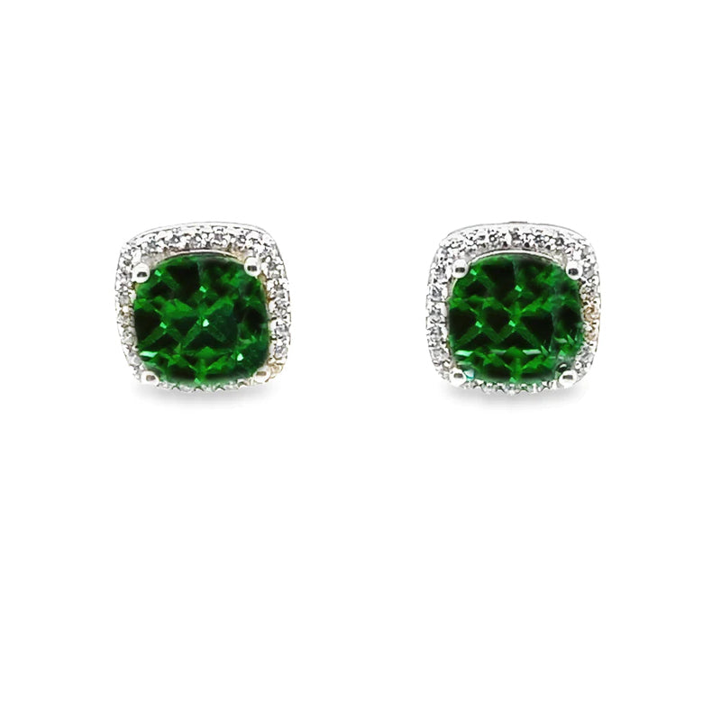 May Birthstone Emerald Color CZ Earrings in Sterling Silver