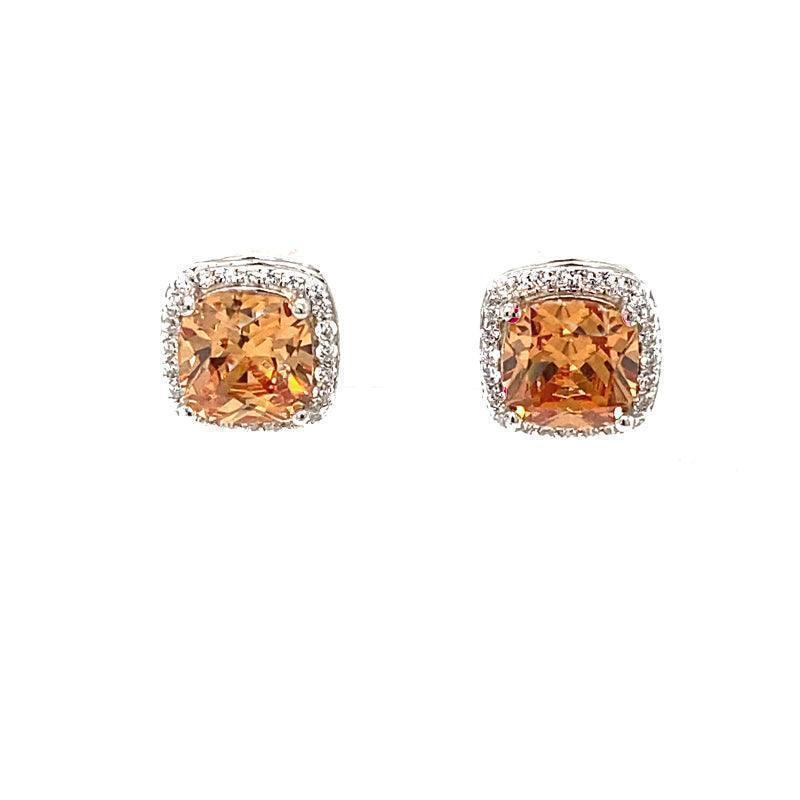 November Birthstone Citrine Color CZ Earrings in Sterling Silver