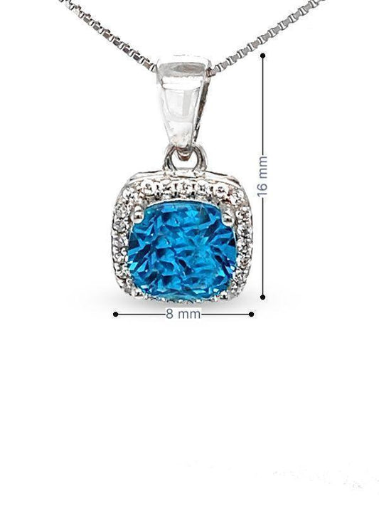 December Birthstone Color Blue CZ Cushion Pendant in Sterling Silver