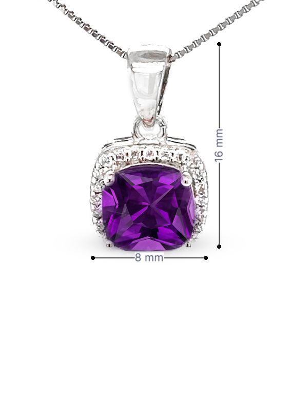 February Birthstone Amethyst Color CZ Pendant in Sterling Silver