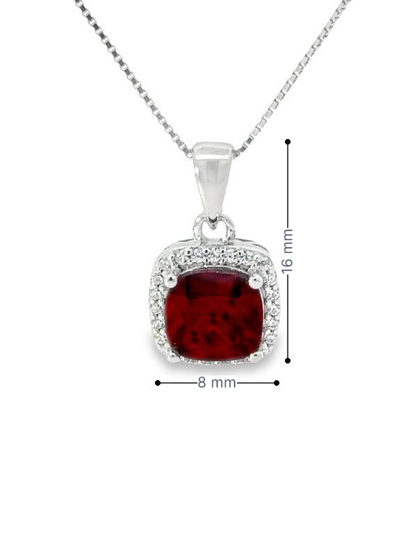 January Birthstone Garnet Color CZ Cushion Pendant In Sterling Silver