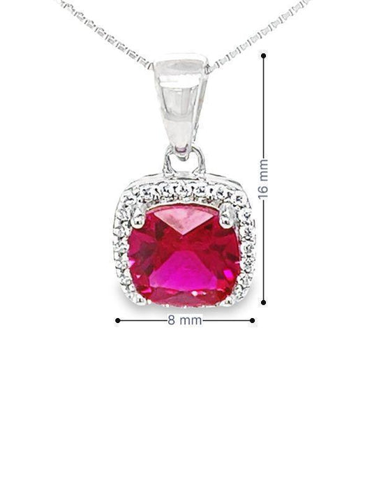 July Birthstone Ruby Color CZ Pendant in Sterling Silver
