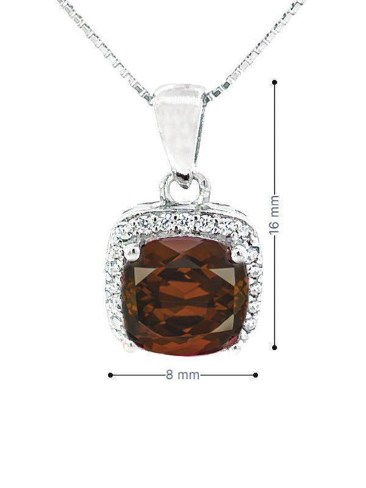 June Birthstone Rhodolite Color CZ Cushion Pendant In Sterling Silver