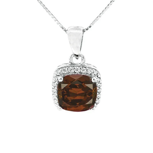 June Birthstone Rhodolite Color CZ Cushion Pendant In Sterling Silver