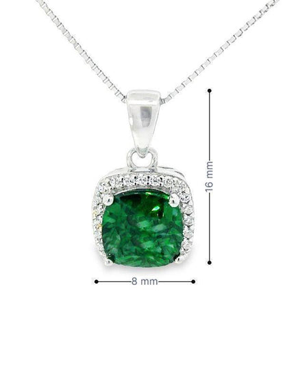 May Birthstone Emerald Color CZ Cushion Pendant In Sterling Silver