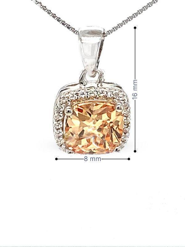 November Birthstone Color CZ Cushion Pendant in Sterling Silver