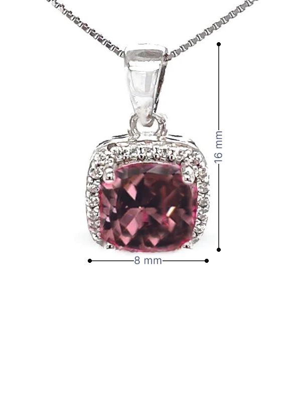 October Cushion Birthstone Color CZ Pendant in Sterling Silver