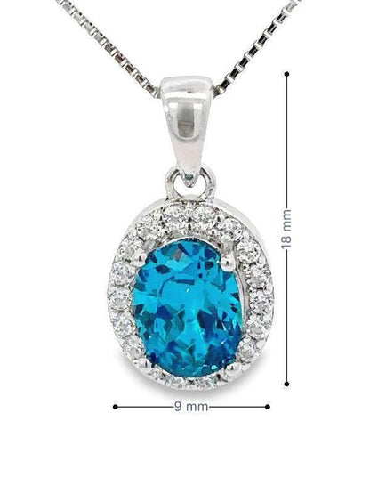 December Birthstone Color CZ Oval Pendant in Sterling Silver