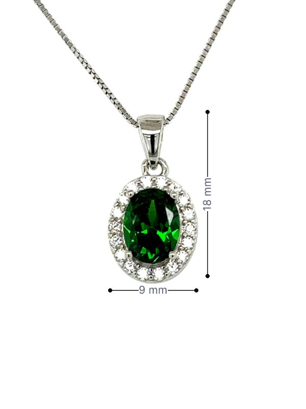 May Birthstone Color CZ Oval  Pendant in Sterling Silver