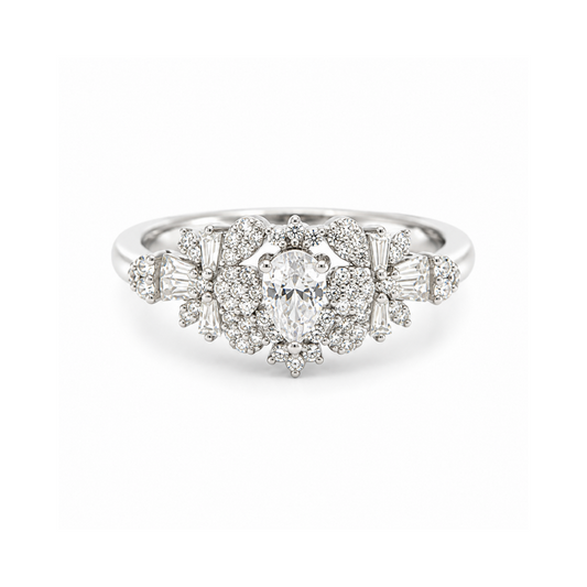 Sterling Silver White Gold Plated Fancy 4-Piece Bridal Set