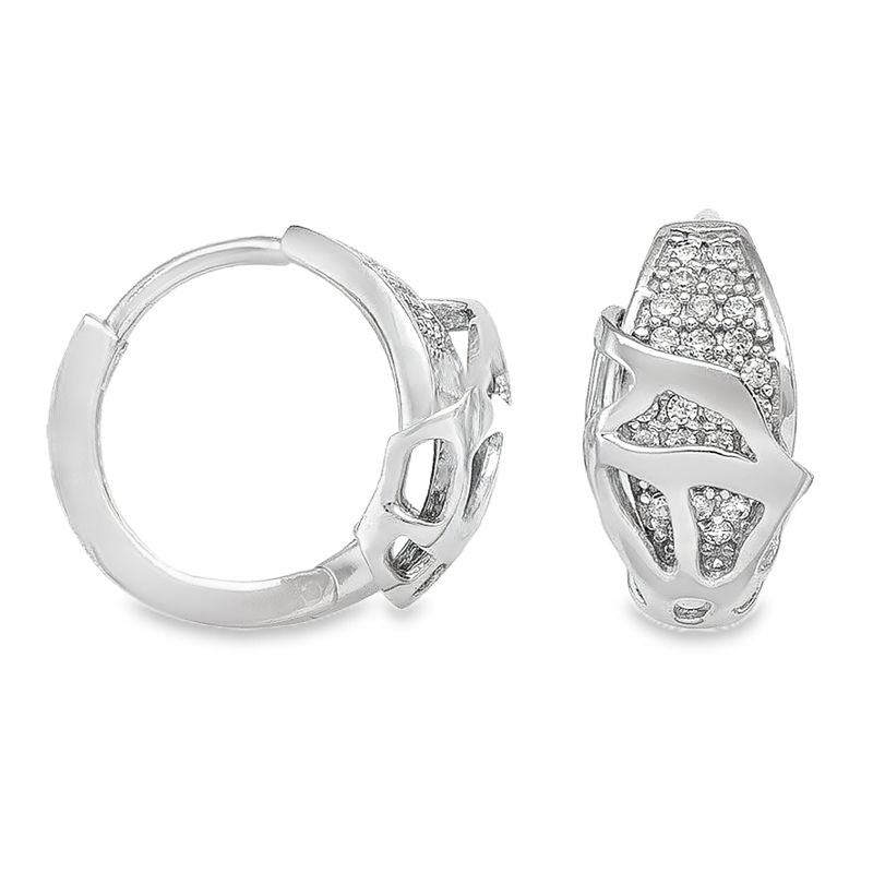 10K White Gold CZ Huggies Hoop Earrings