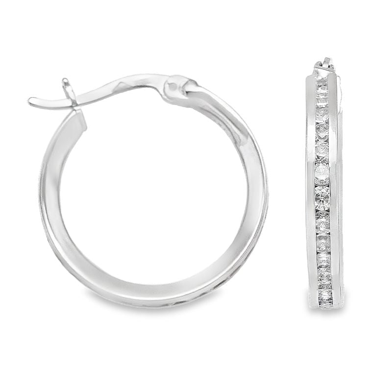 10k White Gold Classic CZ Round Hoop Earrings