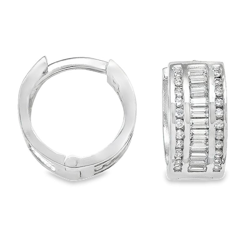 10k White Gold CZ Round Huggie Hoop Earrings