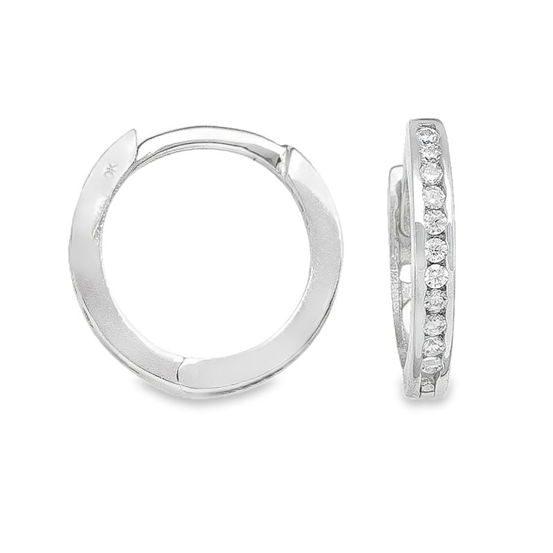 10k White Gold CZ Classic Round Hoop Earrings