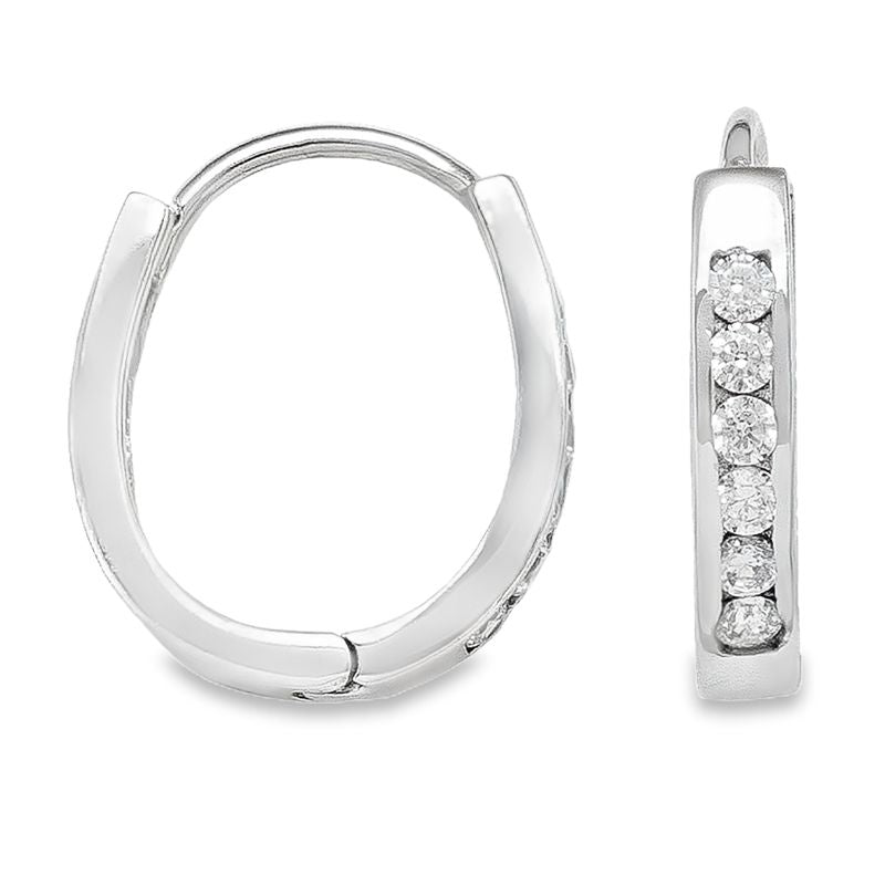 10k White Gold CZ Huggie Hoop Earrings