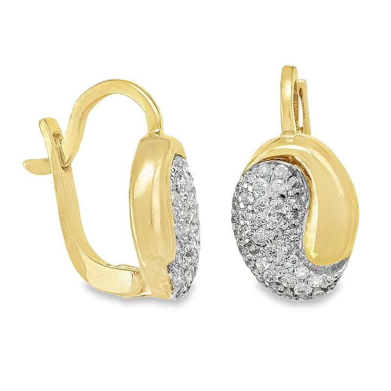 10k Yellow Solid Gold Fancy CZ French Back Earrings