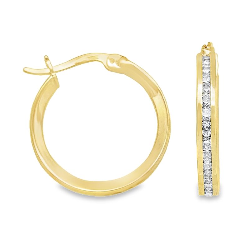 10k Yellow Solid Gold CZ Round Hoop Earrings