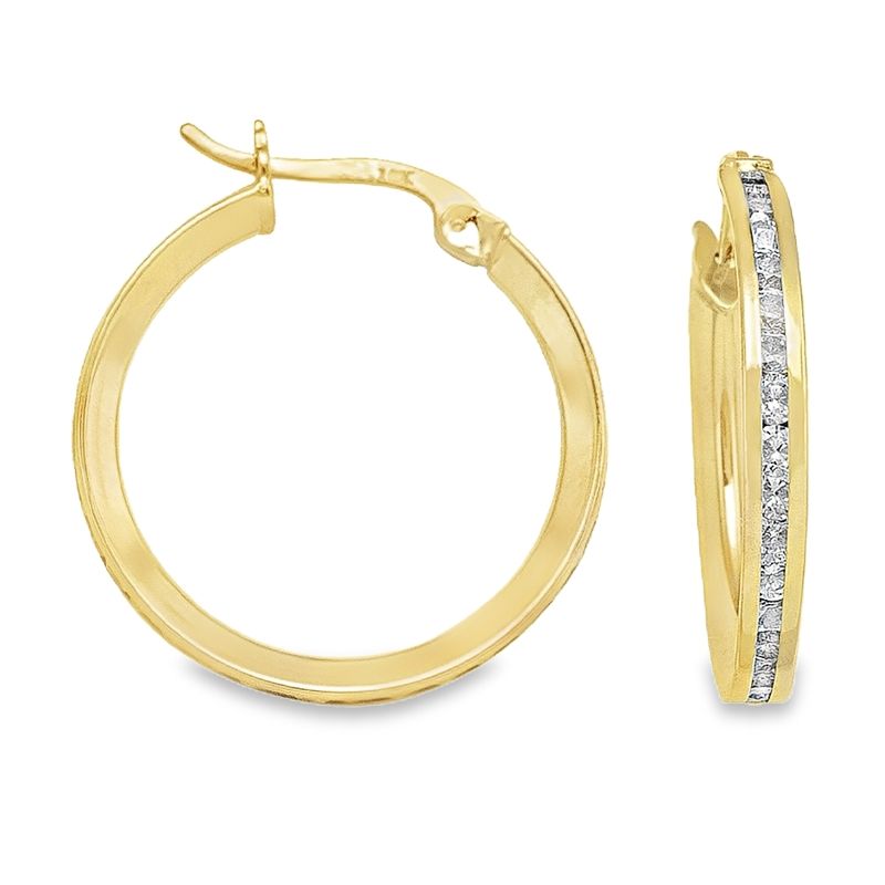 CZ Round Hoop Earrings in 10K Yellow Gold