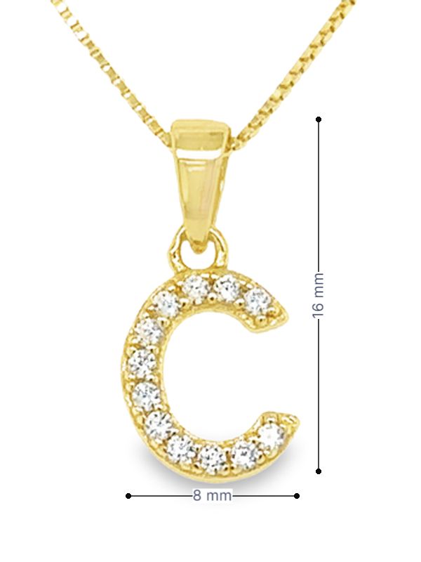 Yellow Gold Plated Sterling Silver CZ Letter C Pendant