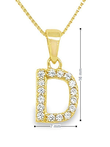 Sterling Silver CZ Initial D Pendant in Yellow Gold Plating