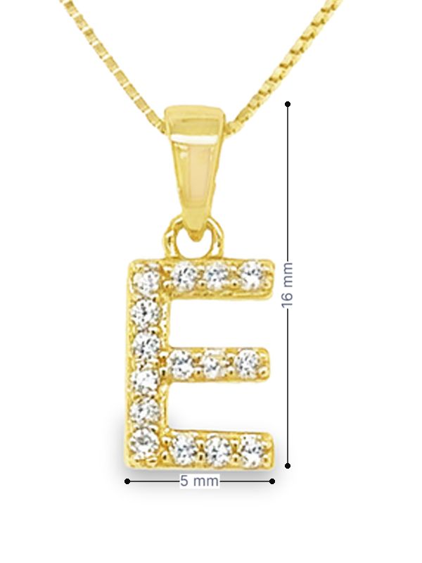 Yellow Gold Plated Sterling Silver CZ Letter E Pendant