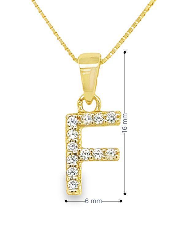 Yellow Gold Plated Sterling Silver CZ Letter F Pendant