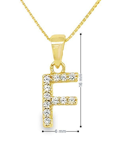 Yellow Gold Plated Sterling Silver CZ Letter F Pendant
