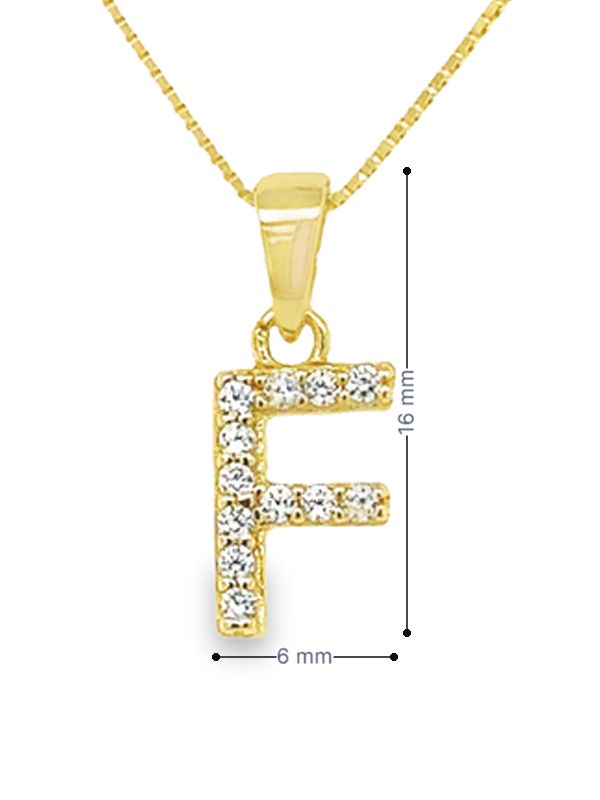 Yellow Gold Plated Sterling Silver CZ Letter F Pendant