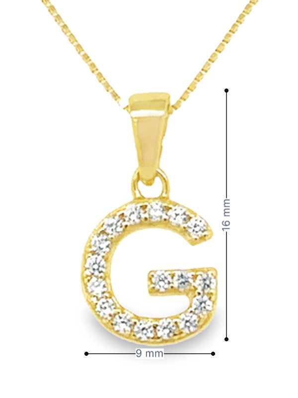 Yellow Gold Plated Sterling Silver CZ Letter G Pendant
