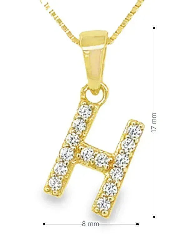 Yellow Gold Plated Sterling Silver CZ Letter H Pendant