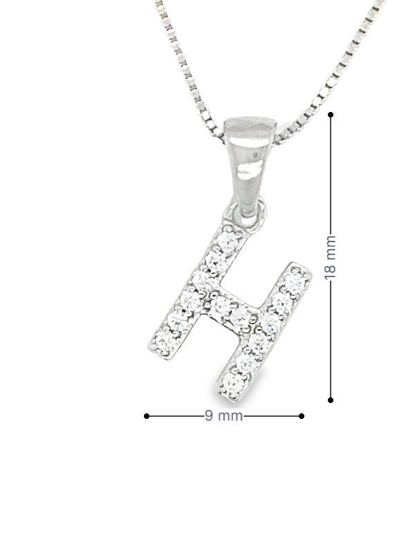 Initial H Pendant in Sterling Silver and Cubic Zirconia