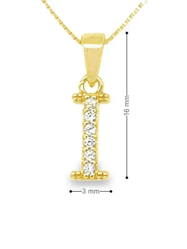 Yellow Gold Plated Sterling Silver CZ Letter I Pendant