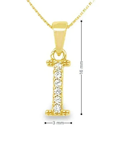 Yellow Gold Plated Sterling Silver CZ Letter I Pendant