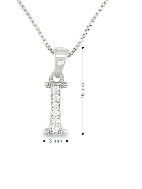 Initial Letter I Pendant CZ in Sterling Silver